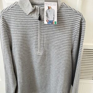 Men's Stripe 1/4 Zip Pullover Sweater - Gray/Navy